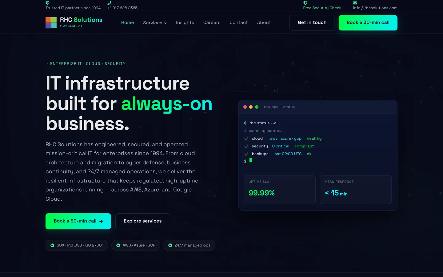 RHC Solutions — Enterprise IT Consultancy Platform — live website